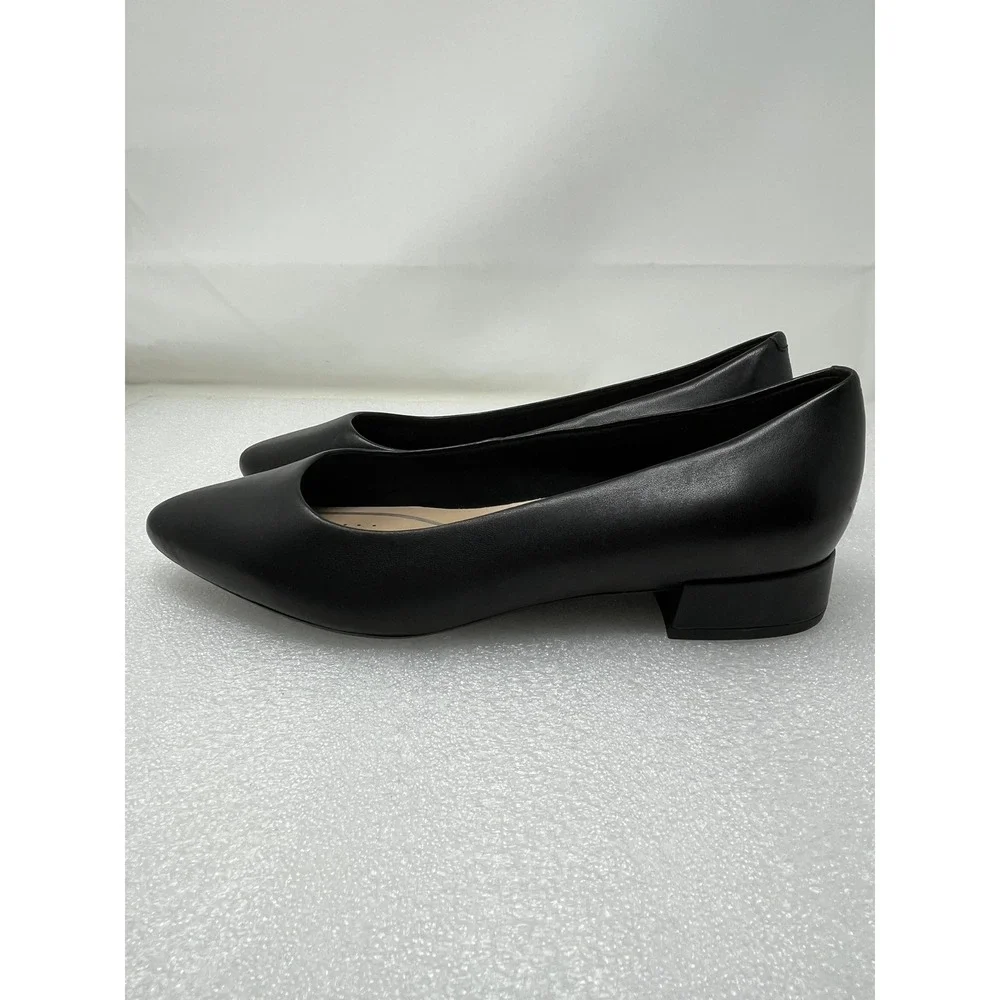 Easy Spirit Caldise Womens 10W Black Leather Pointed Toe Block Heel Pumps Shoes